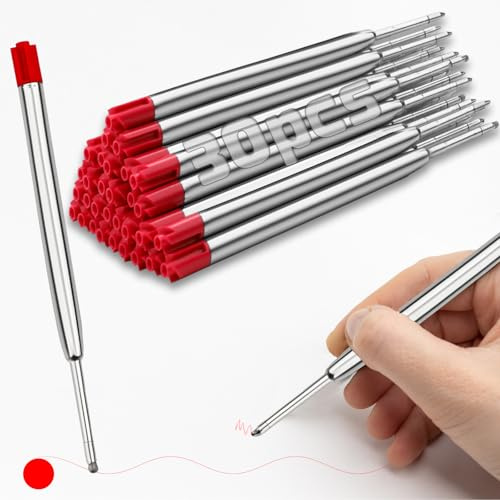 SWTYExt 30 Stück Kugelschreiber Ersatzminen Rot Großraumminen G2-Format 1.0mm Strichstärke M