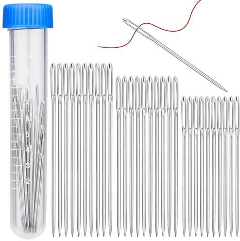 Axmru 30 Pcs Sewing Needles, Knitting Needles Embroidery Needles 2.04/2.36/2.56in Needles for Sewing Darning Needle with Transparent Needle Tube for Stitching and Knitting