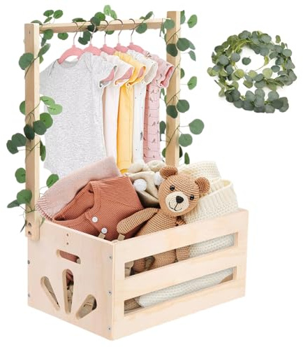 DASIAUTOEM Babykorb mit Griff - Geschenk für Babypartys, Baby Aufbewahrungskorb, Holz Babyparty Schrank Praktischer und Girlande, Baby Schrank Präsentkorb für Neugeborene Junge Mädchen Kinder