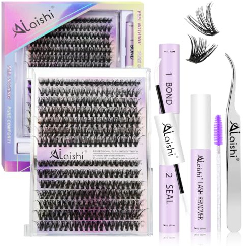 AILAISHI Lash Clusters Kit, DIY Cluster Eyelash Extensions 9‑16mm, 40D+50D, 280pcs Fluffy D Curl Natural Lashes with Bond & Seal,Remover,Tweezers,Brush–Fake Cat Eye Wispy Individual Clusters