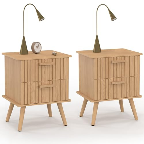 IDMarket - Lot de 2 Tables de Chevet Juliette 2 tiroirs Effet Lattes tasseau Bois