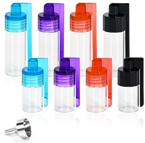FuxFuis 8 PCS Flacons de Poudre à Épices, Bouteille à Épices Pot a Epices Mini Fiole a Epices avec Cuillere 2 Tailles Outils pour Épices en Poudre avec 1 Entonnoir pour Voyage, Plein Air, Pique-Nique