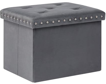 Bonlife Velvet Ottoman with Storage,Small Storage Boxes with Lids,Folding Ottoman Seat,Footstool for Living Room,42x32x32cm,Grey