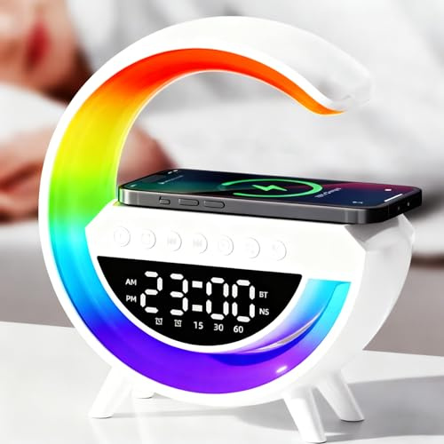 GartistGo G Lamp Wireless Charger Bluetooth Speaker, RGB Atmosphere Lamp with Multiple Lighting Modes, Night Light Alarm Clock for Bedroom Party Gifts