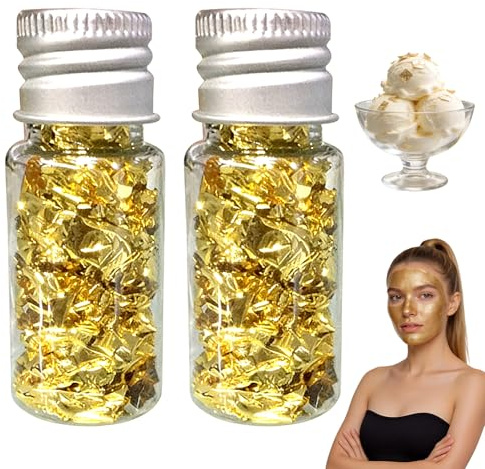 2 Botellas de Hoja de Oro Alimentos, Hoja de Oro de Alimentos para Decoración de Pasteles, Cócteles, Uñas, Pintura DIY y Dorado de Pastelería