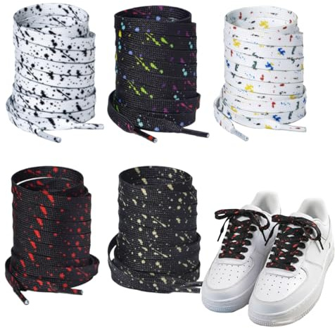 Guiguishiny 5 Paires de Lacets Plats 120 cm, Lacets à Motif Artistique, Lacets de Rechange pour Baskets et Chaussures de Sport, Accessoire Mode pour Femme Homme et Adolescent (Couleur-2)