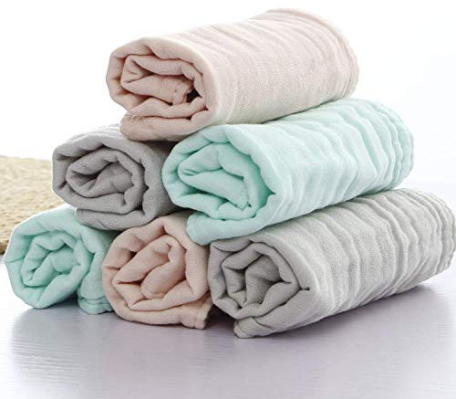 LIUNIAN 6 PACKS Baby Musselin Waschlappen, 100% Baumwolle, natürliche Baby-Tücher, extra weiches, atmungsaktives Neugeborenes Baby-Gesichtstuch für empfindliche Haut, 12x12