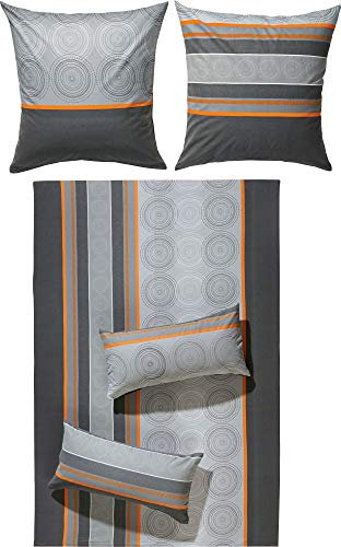 Erwin Müller Bettwäsche Flanell grau-Silber-orange Größe 200x200 cm (80x80 cm)