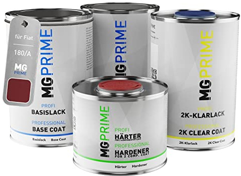 MG PRIME Vernice per auto Kit barattolo per Fiat 180/A Rosso Winner Mica Vernice di fondo vernice di base 2K vernice trasparente indurente pronto all’uso 3,5L