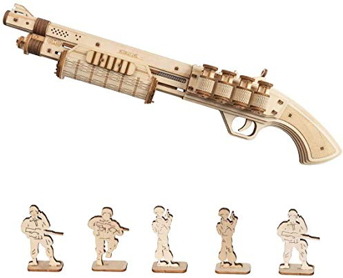 ROBOTIME träpistolmodellsats för att bygga 3D-pussel för vuxna - TERMINATOR M870 Mekanisk byggkonstruktion Träpusselsatser - Gummiband Gun Toys Games