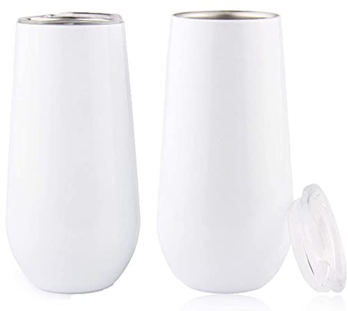 2 Stück Sektgläser Edelstahl Weinglas Champagner Tasse Kupferbecher Wein mit Deckel 170 ml Isolierte Champagner Becher, Sektgläser to Go, Weiß