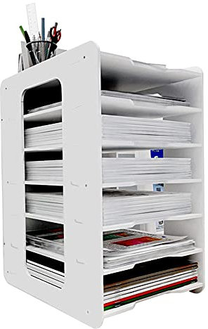 THATSRAD 7 Ablagefächer Schreibtisch Briefablage Stapelbar Papierablagen a4 Dokumentenablage Dokumentenhalter Weiß Schreibtisch-organizer Briefablage Schreibtischablage für Zuhause Büro Schule