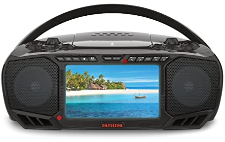 Aiwa Portable DVD Player, Crystal Clear Sound with Dual 3W Speakers and Bass Function, Featuring a 7 LCD Display, Bluetooth Connectivity, FM Radio, CD/DVD Playback
