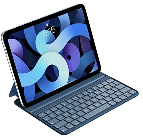 HOU Teclado Delgado para iPad Air 11(M3/M2, 2025/2024) & 5.ª/4.ª Generación, Pro 11'' (2018-2022), Funda de Imitación de Cuero con Teclado, Ángulo Ergonómico, Diseño del Idioma Español Ñ, Rosa, Azul
