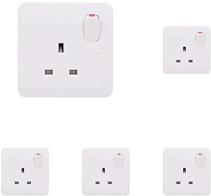 Schneider Electric Lisse White Moulded - Switched Single Power Socket, 13A, Double Pole, GGBL3010DS, White (Pack of 5)