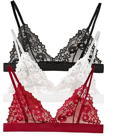 Cotorance 3 Pack Womens Bra No Underwire Lace Unpadded Perfect Adjustable Plunge V Neck Triangle Bralettes