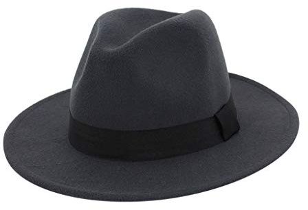 Cappelli Fedora da donna e uomo, nastro a tinta unita con tesa larga, cappelli Fedora morbidi Panama per donne e uomini, cappelli jazz britannici per uomini, Grigio scuro, M
