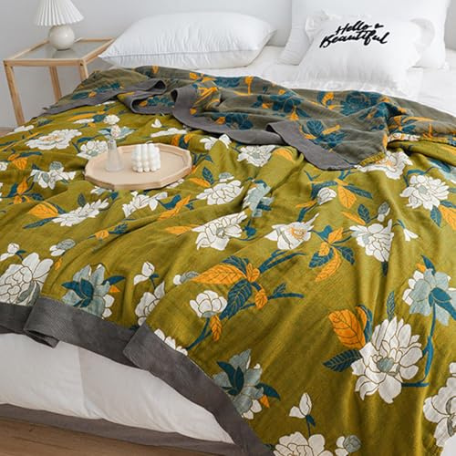 Shesyuki Boho Throw Blanket for Bed - 100% Pure Cotton Ultra Soft Rustic Quilt - Farmhouse Decor Bed Blankets, All Season Rustic Throw for Sofa Couch Chair(60×80, Flower Branch)