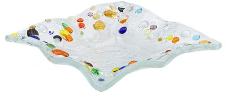 Sospiri Venezia - Piattino Vetro Murano Decorato a Mano Soprammobile Casa -Idea Regalo Cerimonia Bomboniera con Scatola Elegante (9x9 cm, Quadrato)