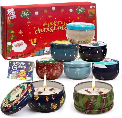 Duftkerze weihnachten, 8 Stück geschenkset weihnachten sojawachs für kerzen Stressabbau und Entspannung des Körpers weihnachtsduftkerzen weihnachtsgeschenke für frauen (mit Grußkarte)