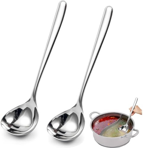 2 mestoli da zuppa in acciaio inox – 304 – Cazzuola da 20 cm, cucchiaio da portata di zuppe e stufati, lavabile in lavastoviglie (argento)