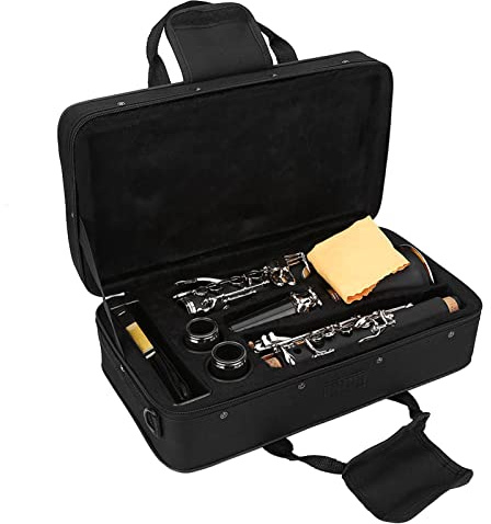 Bakelit Descending B Tone Klarinett 17 Nyckel med Vass Rengöringsduk - Träblåsinstrument för Klassiska och Jazzentusiaster