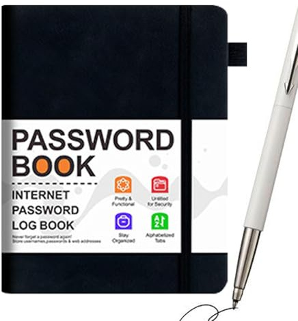 Adressbok med lösenord, lösenordsanteckningsbok | datorlösenord med alfabetiska flikar, pocketbok för lösenordsregistrering