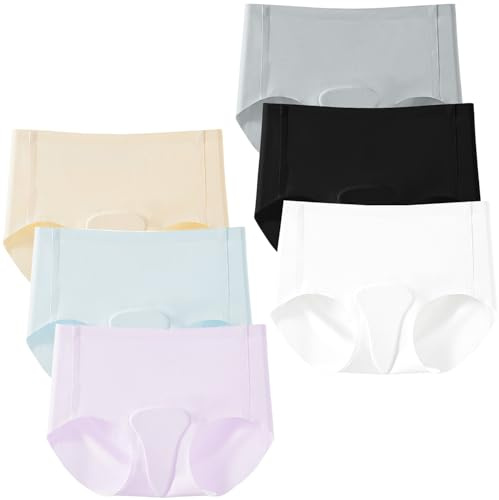 Aorine Teenagers Girls Ice Silk Comfortable Underwear Seamless Invisible pants Mid Waist Yoga Sport Panties Stretch High Elastic Hip Lifting Briefs Pack Of 6