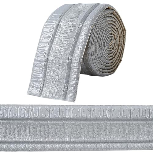 GORGECFAFT 79mX3mm Bordure de Papier Peint Flexible en Mousse 2.3D Moulure de Couronne Grise Argentée Bordure de Miroir Autocollante Lignes de Cadre Plinthe de Plafond pour Meubles de Maison DIY