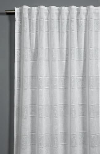 Sehlbach Tenda pronta per l'uso con fettuccia, Effetto filato, Bianco, 140 x 245 cm, Traslucida, Opaca, Certificato Oeko-Tex, Drappeggio perfetto, Combinazioni versatili, Nastro accorciante