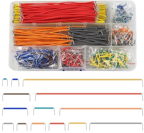 Kit de 840 Piezas Breadboard Puentes de Alambre Kit, Cable de Puente Forma de U Jumper Wires, 14 Longitudes Surtidas (2mm-125mm) para Prototipos Electrónicos y Circuitos DIY con Caja de Almacenamiento