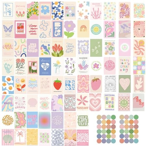 TYFYH 80 stycken väggcollage, estetiskt dekorativt affischset, dopamindekoration, estetisk bild för väggcollage, collage print kit, vykort för sovsalsinredning, väggkonsttryck, estetisk fotodisplay