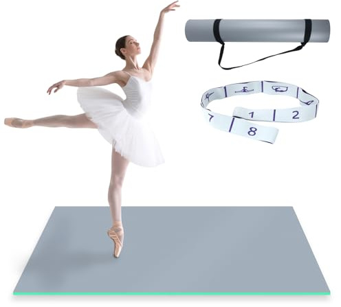 NZELSW Dance Floor Mat Non-Slip with Shoulder Strap Portable and Dance Resistance Band, Dance Floor for Ballet,Jazz, Pop Thick PVC Practice Floor Reusable Mat (Gray-Green, 180cm*91.5cm*0.35cm)
