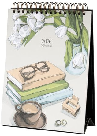 Kokonote Calendario sobremesa 2026 Self Care Club - Almanaque de mesa 2026 Con espacio para Anotar, Pegatinas, Ilustraciones y Base resistente (15x20 cm)