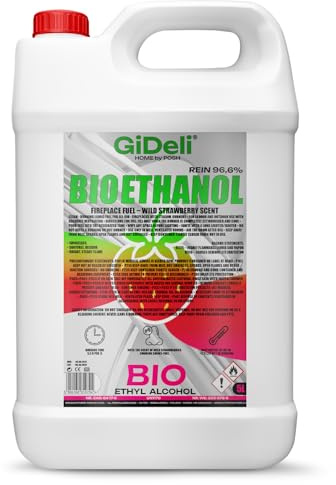 GiDeli Bioetanol 5 l de aroma a fresa silvestre, 96,6% etanol, para interiores y exteriores, sin humo ni hollín, de maíz y remolacha azucarera