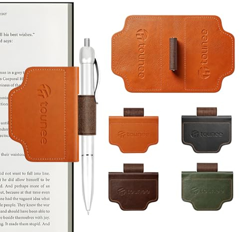 Tounee Magnetic Leather Bookmarks with Integrated Pen Holders, Essential Reading Accessories for Book Lovers & Avid Readers, Slim Page Markers for Bible Study, Journaling & Planners (4-Pack)