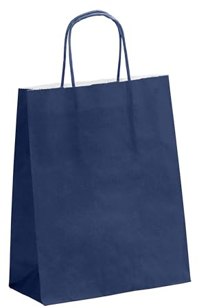 Viquel - Sac Kraft petit format 18x24x8cm - Sac kraft avec poignée torsadée Bleu foncé - Lot de 50 sacs en papier - Bleu foncé