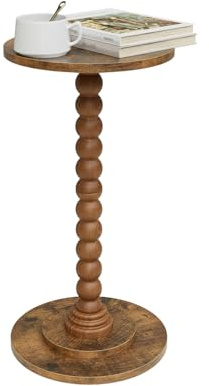 Apetaccat Round Side Table, Drink End Table with Solid Wood Leg, Small Side Tables for Living Room, Bedroom, Study, Walnut
