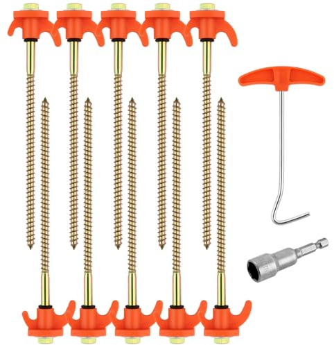 flintronic 10 Pezzi Picchetti per Tenda, 20,5cm Picchetti per Tenda con Filettatura, Robusti Picchetto da Campeggio con Tirachiodi, per Terreni Duri, Prati, Campeggio e Attività All'aperto -Arancione