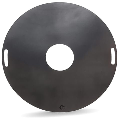 Becker Design® Feuerplatte für Feuertonne & Kugelgrill ⌀ 80cm (Made IN Europe) aus legiertem Stahl (6mm Stärke) - Grillplatte & Grillaufsatz (rund) mit Feuerloch & Handgriffe - BBQ Grillring