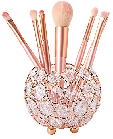 Kristall Make-up Pinsel Halter Organizer, Kosmetik Kamm Pinsel Augenbrauen Stift Tasse Sammlung Aufbewahrungsbehälter Tablett Eimer für Waschtisch, Badezimmer, Schlafzimmer, Kommode (Gold)