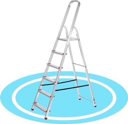 packer PRO Escaleras Plegables Aluminio de Tijera Super Resistente hasta 150Kg, Acero y Aluminio Antideslizantes, Altura de Trabajo hasta 310cm, 6 Peldaños