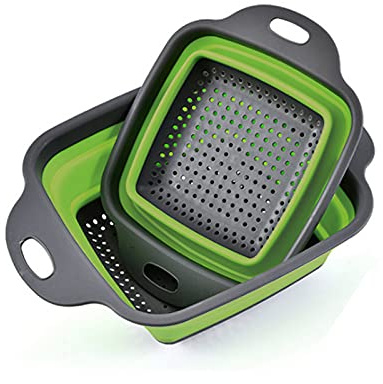 Collapsible Kitchen Strainer Colander Set of 2 Suitable for Rice Strainer and colanders As Pasta Vegetables Kitchen Sieve Dishwasher Safe Two-Piece Set Green Plastic Sieves and Strainers