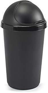 Optimal Products Plastic Bullet Bin 50/30 Litre Rubbish Waste Bins Kitchen Home Office Dustbin Flap Lid Recycling Indoor Storage Bins Trash Can (Black, 30 L Litre)