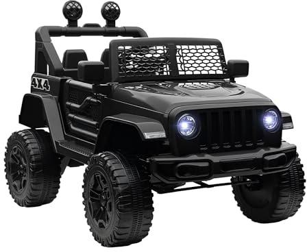 HOMCOM Kids Ride On Car, 12V Electric Cars for Kids with Parental Remote Control, 2 Motors, 4-Wheel Suspension, LED Lights, Horn, 3-5km/h, Battery Powered Ride On Toy for 3-6 Years Old Black