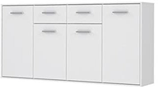 Forte ANTUZA Kommode 160 170, Moderne Kommode mit 4 Türen und 2 Schubladen, weißes Sideboard, Holzwerkstoff, Weiß, 162,3 cm breit x 88,1 cm hoch x 34,2 cm tief