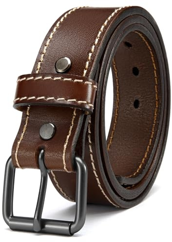 YOETEY Leather Gun Belt for Men - 1.5 Brown Heavy Duty Belt for Work CCW
