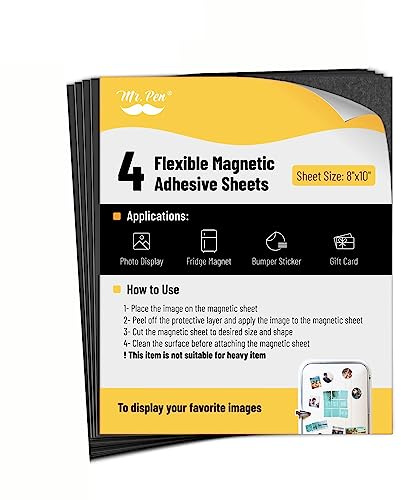 Mr. Pen- Adhesive Magnetic Sheets, 8 x 10, 4 Pack, Magnetic Sheet, Magnetic Paper, Magnet Paper Sheets, Magnetic Sheets with Adhesive Backing, Flexible Magnetic Sheet, Photo Magnets, Magnet Sheet