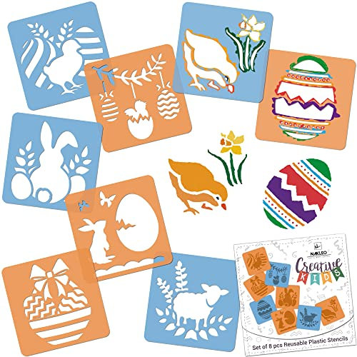 Nakleo Schablonen Malen für Kinder, 8 Stück Set 15x15cm Ostern, Kinder Kreatives Zeichenschablonen, Kunststoff Wiederverwendbar Malschablone DIY Handwerk, Papier Wand Holz Stoff