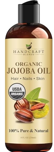 Handcraft Blends USDA Olio di Jojoba Biologico - Pressato a freddo 236 ml - 100% puro e naturale - Olio vettore di qualità premium per pelle e capelli - Capelli e corpo - Massaggio - Senza esano